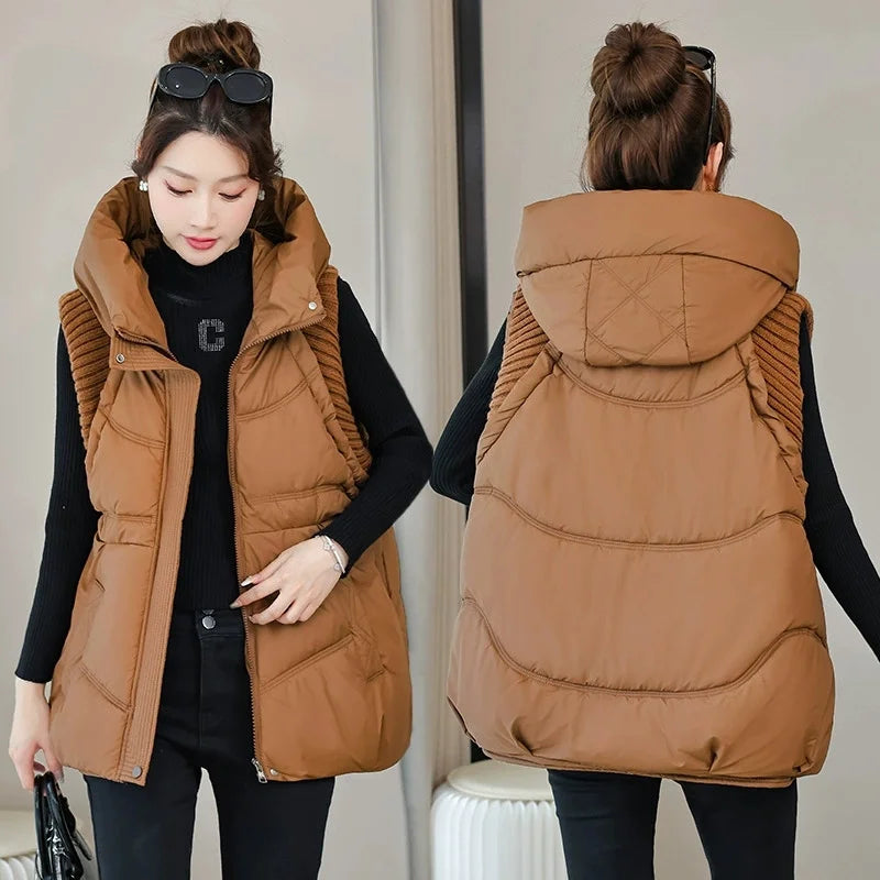 Women’s Hooded Puffer Vest – Warm Sleeveless Padded Jacket