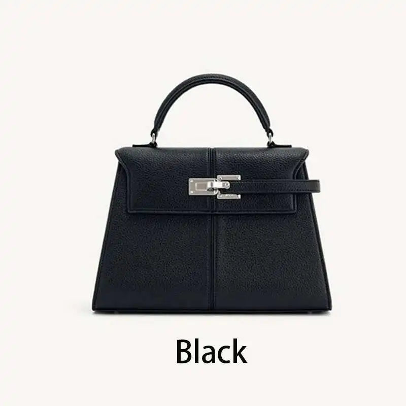 Women's Trapezoid Leather Handbag – Elegant Top-Handle Shoulder Bag