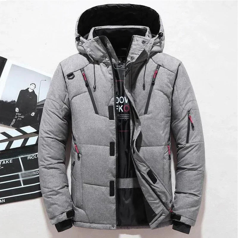 Men's White Duck Down Puffer Jacket – Thick Warm Hooded Winter Coat, Oversized Fit