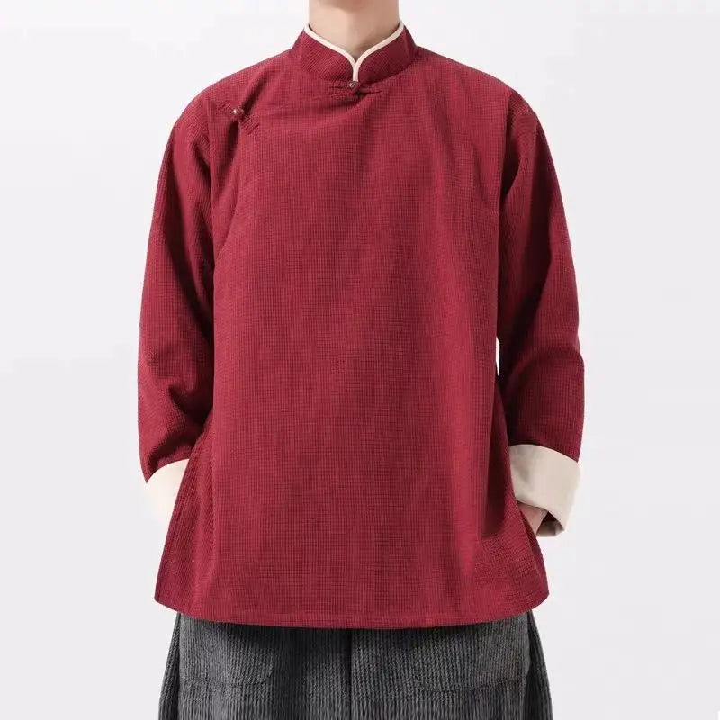 Men's Chinese Tang Style Jacket – Long Sleeve Slanted-Collar Traditional Casual Top