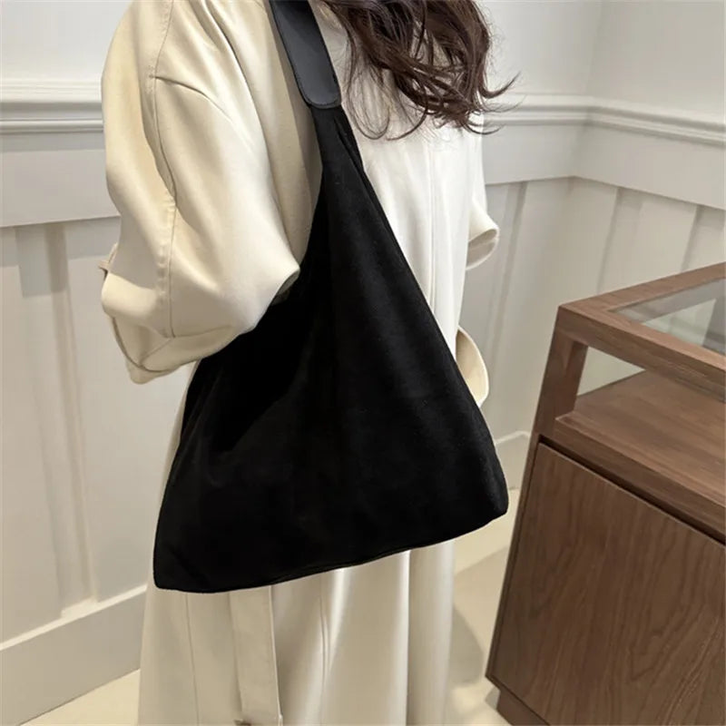 Faux Suede Women's Bag, Fashion Simple Large Capacity Korean Version Trendy Casual Shoulder Armpit Bag Pure Color Retro Tote Bag