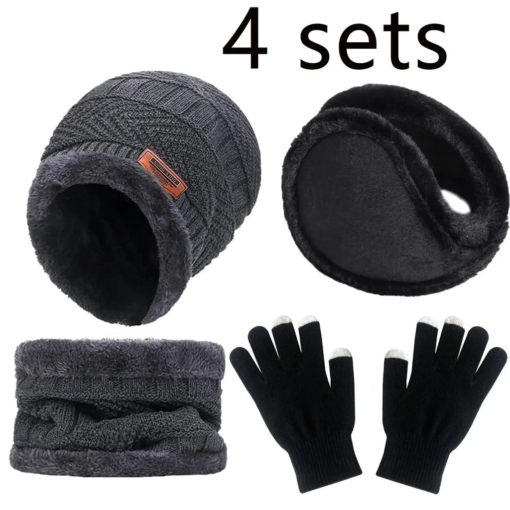 2/4pcs sets Winter Warm Velvet men Hat Scarf Gloves Set For men and women Girls Outdoor Riding Hat Beanies Neck Protection Scarf