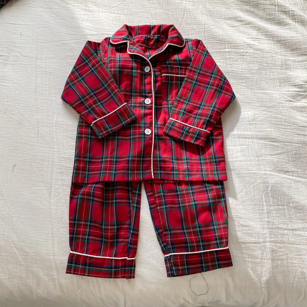 New Christmas Children's Pajama Sets Plaid Print Clothing Set Button Full Sleeve 2 Pcs Suit Homewear Thin Pyjamas Xmas Look