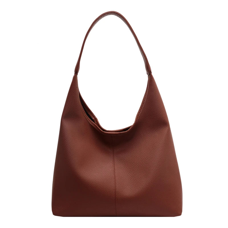 Simple Fashion Single Shoulder Tote Bag Set For Women Soft Leather Pure Color 2-In-1 Large Capacity Shopper Tote Handbags Female