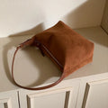 Women Handbag Vintage Tote Bag Simple Casual Commuter Bag Large Capacity Faux Suede Handbag