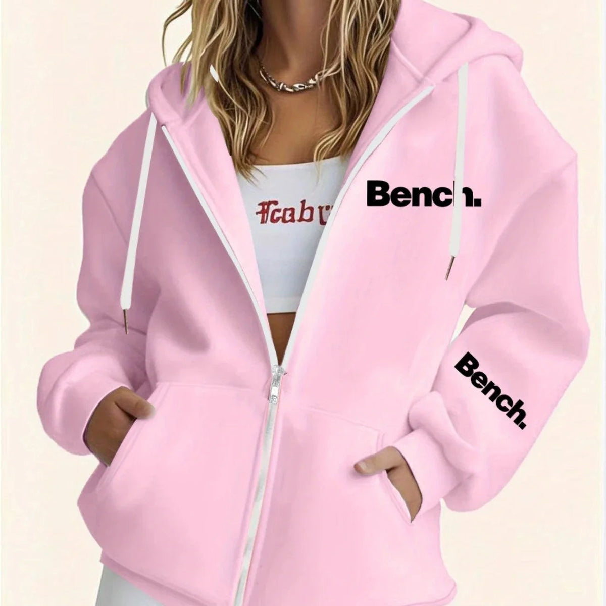 Women's Grey Zip-Up Hoodie – Y2K Casual Jacket with Pockets, Long Sleeve Sweatshirt