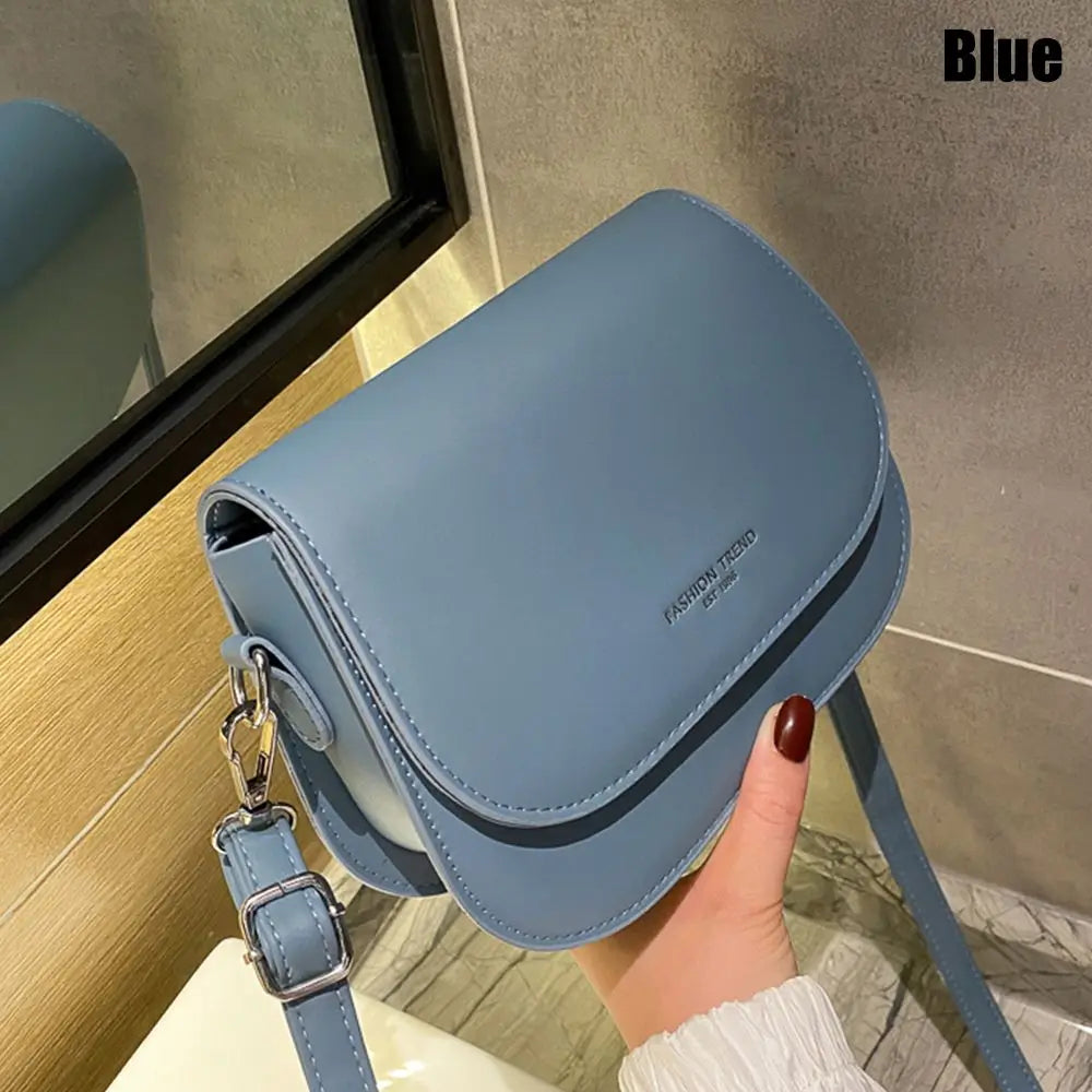 Women PU Leather Simple Saddle Shoulder Bag Handbags Crossbody Bag Flap Messenger Bag