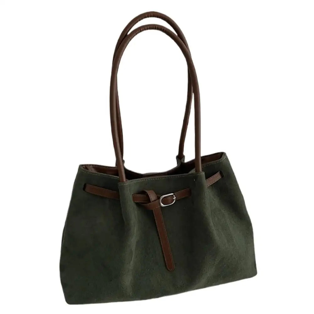 Women's Vintage Suede Tote Bag – Large-Capacity Slouchy Shoulder Handbag with Buckle Strap