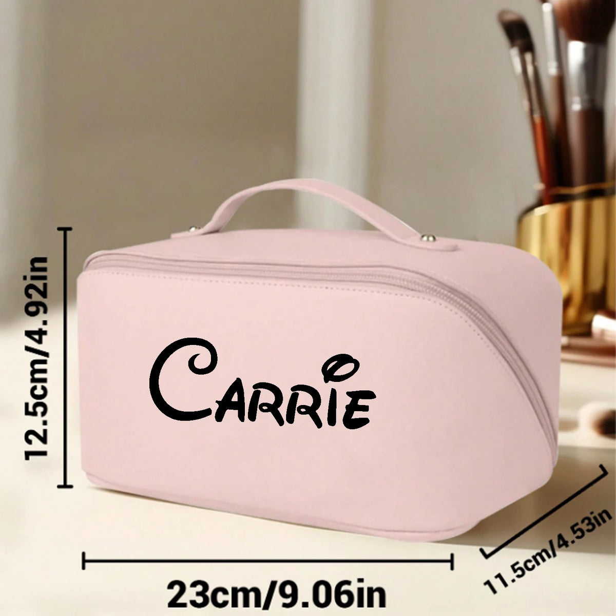 Personalized Cosmetic Bag for Women, Portable Faux Leather Makeup Pouch, Waterproof Bathroom Washbag with Name, Gift for Bridesm