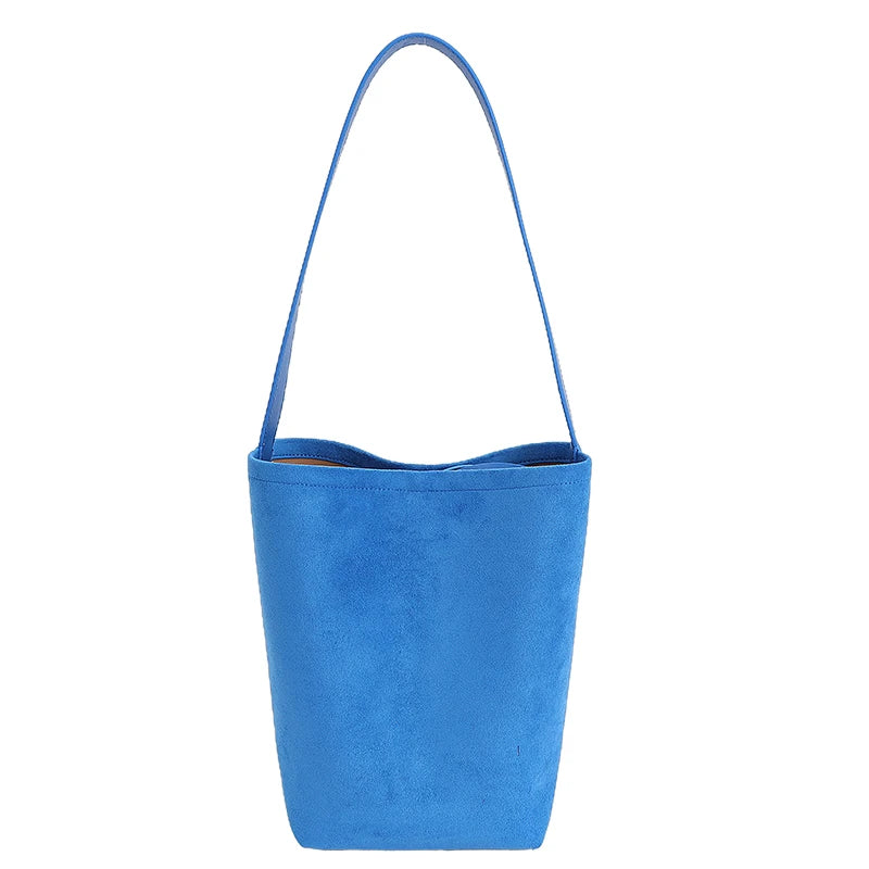 Women's Faux Suede Bucket Bag – Large-Capacity Retro Shoulder Tote Bag