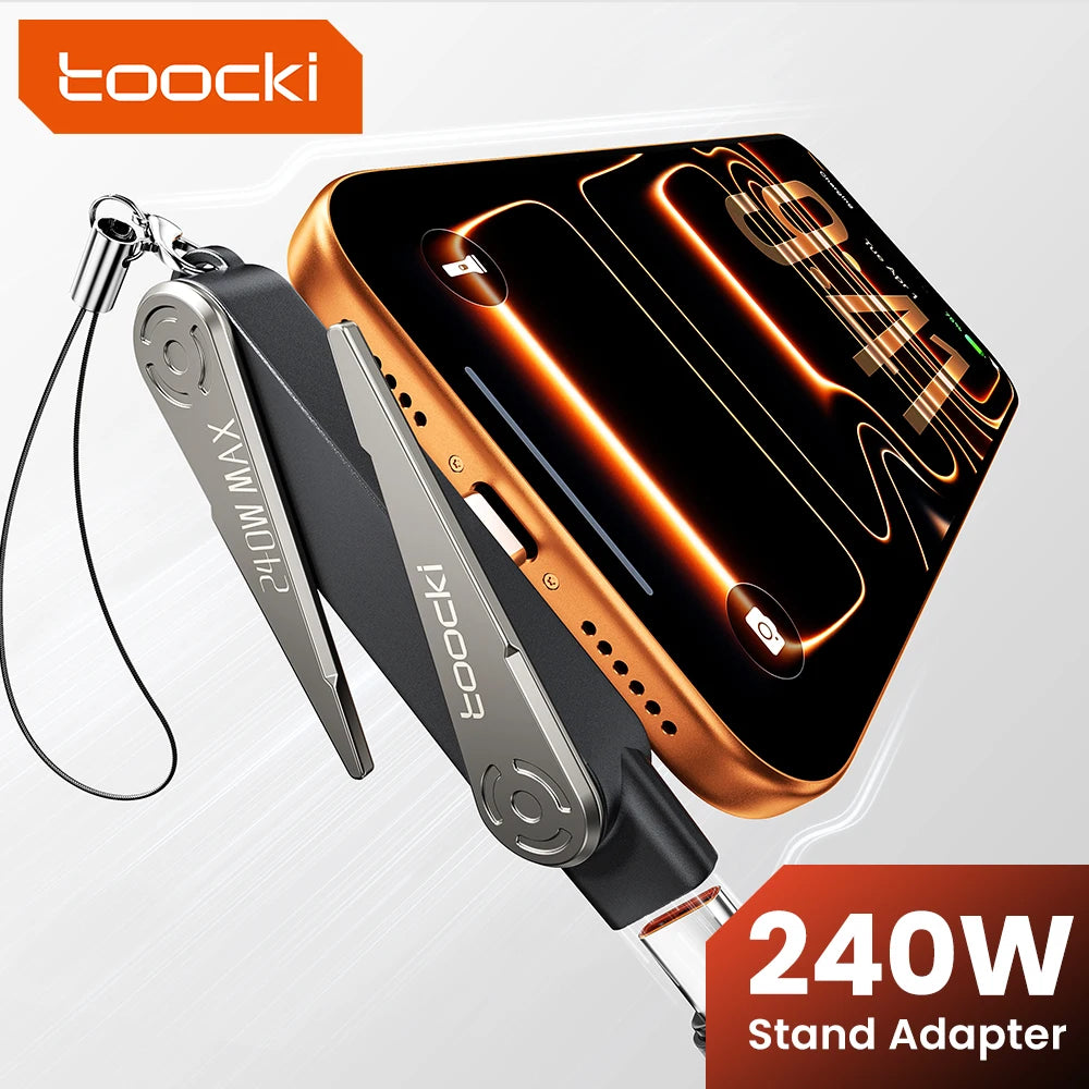Toocki 240W USB C to USB C Adapter With Foldable Phone Holder 90 Degree Converter OTG Adapter for Laptop Tablet iPhone Samsung