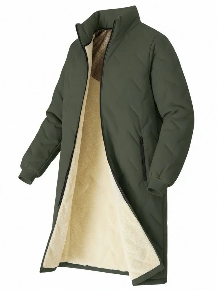 Men's Mid-Length Quilted Winter Parka – Thick Fleece-Lined Padded Coat