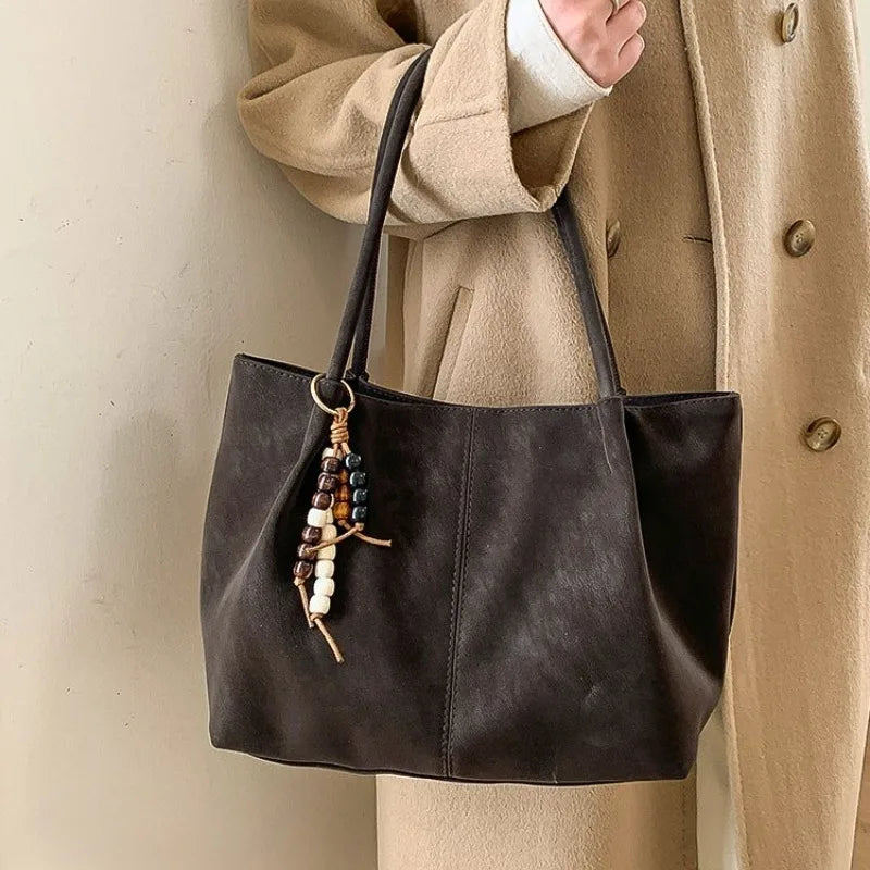 Women's Vintage Suede Tote Bag – Large-Capacity Shoulder Handbag for Work, School and Shopping