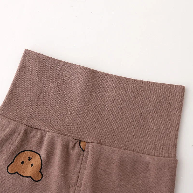 Spring & Autumn Baby Underwear Set Cute Bear Print Toddler Clothing Cotton High Waist Belly Protection Baby Long Sleeve Pajamas