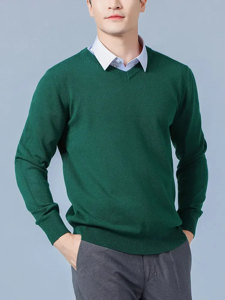 Men's Cashmere V-Neck Sweater – Soft Warm Knit Pullover for Autumn and Winter