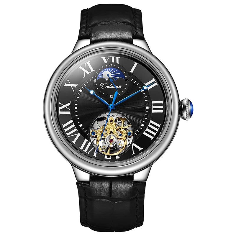 Rome Time Tourbillon Leather Mens Watches Top Brand Luxury Moon Phase Automatic Mechanical Watch Men Waterproof Montre Homme