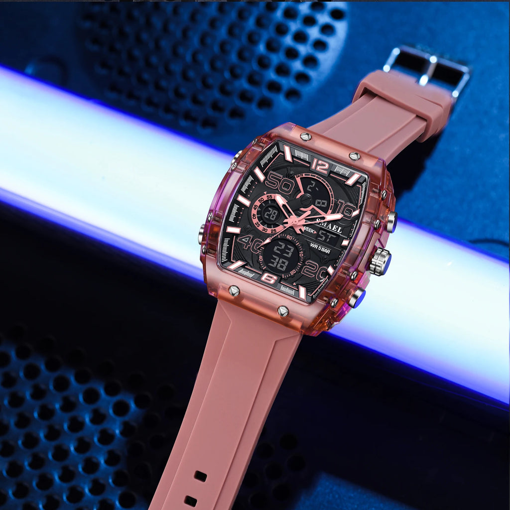 SMAEL Brand 8109 New electronic watch fashion square dual display waterproof luminous Multi-color For Men