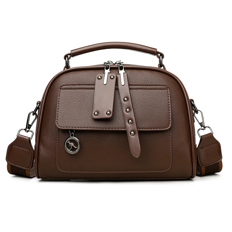 Women's Soft Leather Shoulder Bag – Large Capacity Three-Layer Crossbody Tote Handbag