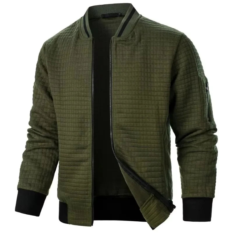 New Mens Long Sleeve Zipper Jacket Coats Stand Up Sweatshirts Outdoor Streetwear Autumn Warm Solid Color Baseball Jacket Men