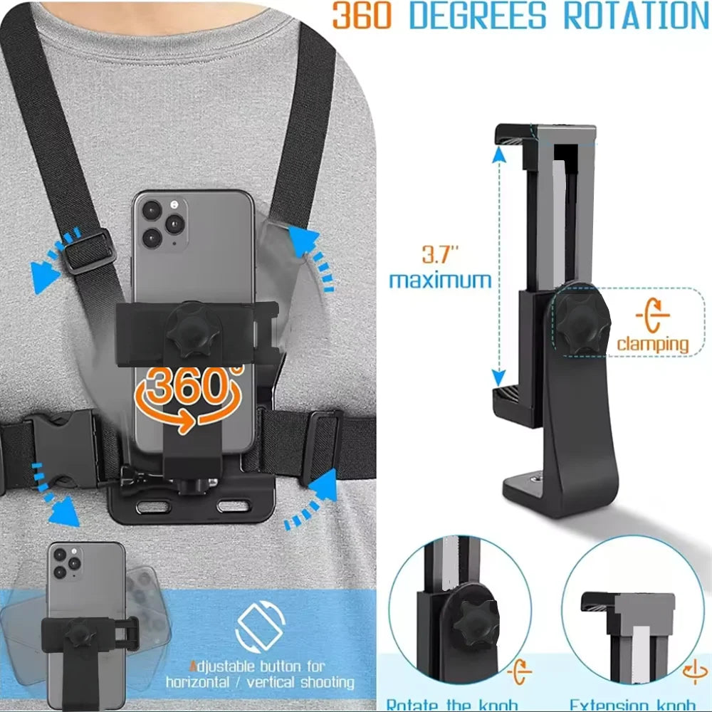 Phone Chest Strap Mount Belt for Iphone 14 Holder Mobile Smartphone for GoPro Hero 13 12 11 10 9 DJI Action Camera Live Shooting