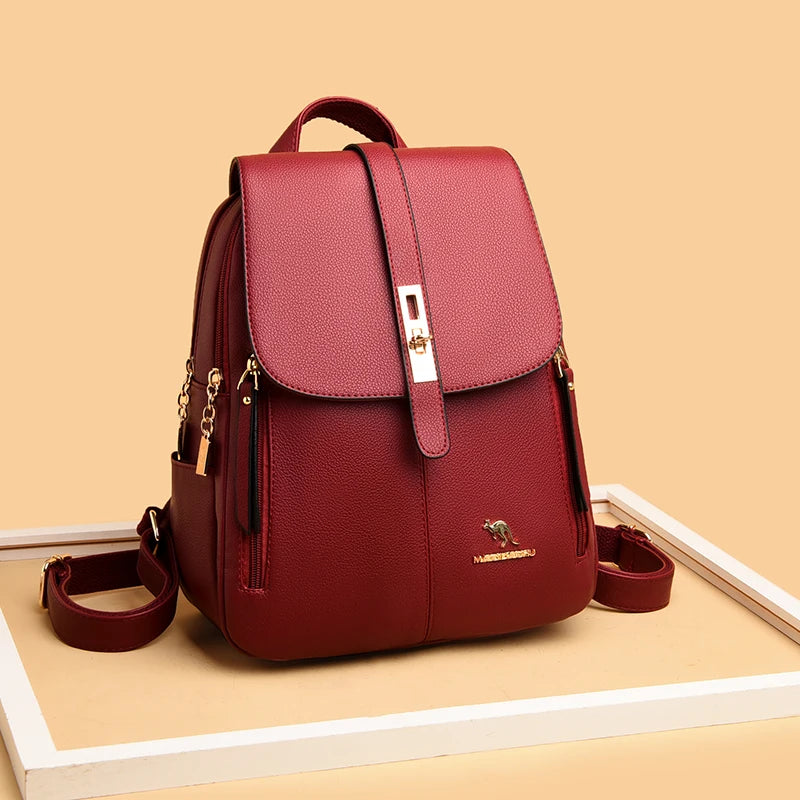 Women's Vintage Leather Backpack – Casual Black Daypack for School and Everyday Use