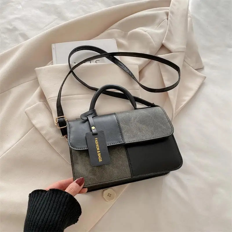 Women's PU Leather Tote Bag – Retro Plaid Patchwork Shoulder and Crossbody Handbag