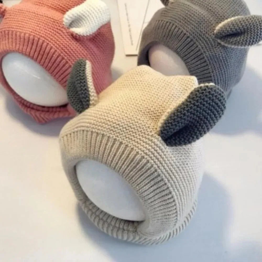 Winter Knit Balaclava Hat for Baby Cute Cartoon One Piece Scarf Cap Kids Thickened Warm Ear Protection Woolen Beanies Caps