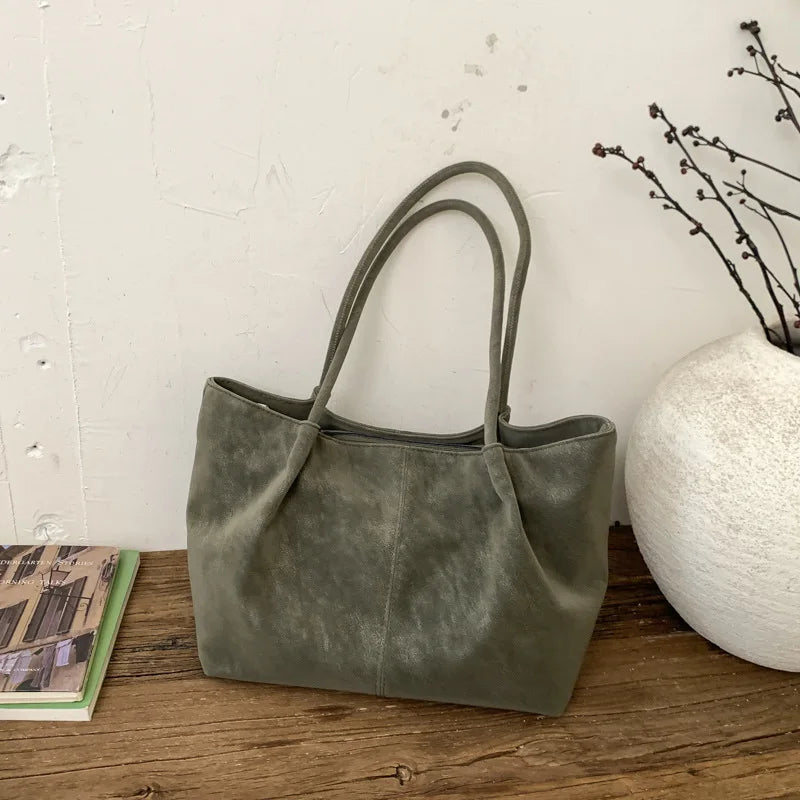 Women's Vintage Suede Tote Bag – Large-Capacity Shoulder Handbag for Work, School and Shopping