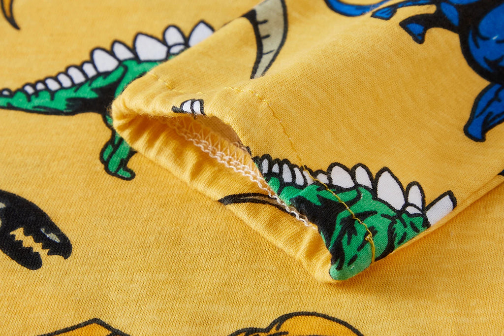 Children's Clothing, 100% Cotton Yellow Full Printed Dinosaur for Comfort Pajamas Set and Sleepwear Set, Boy's 2Ps Home Suit Sui
