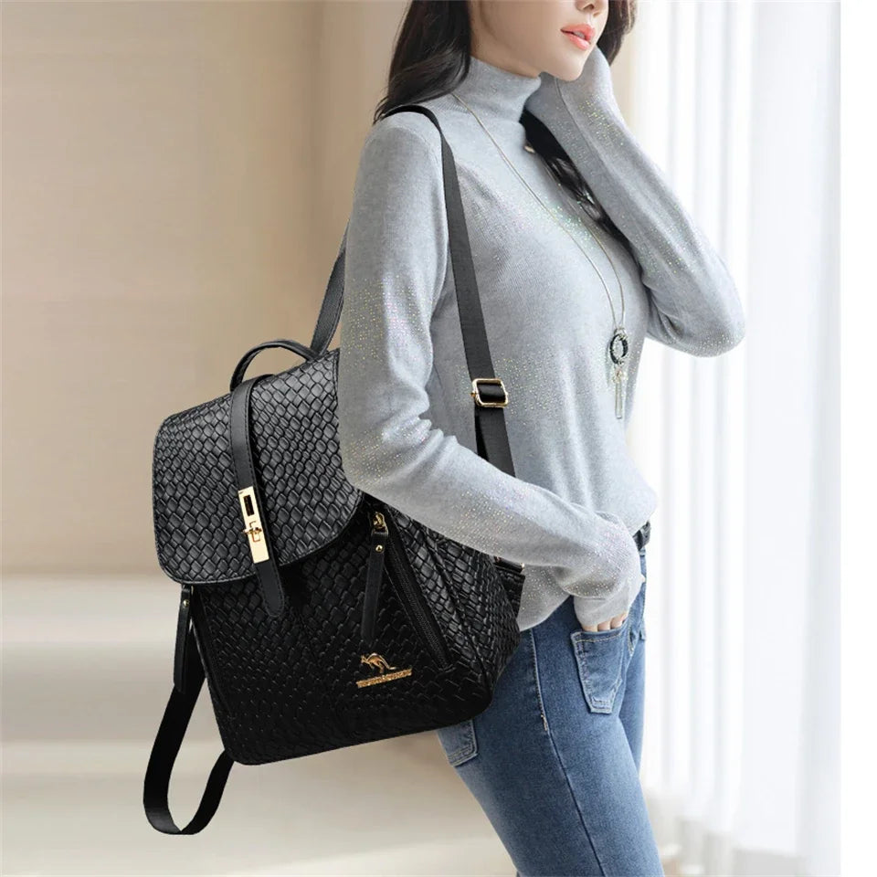 Women's Vintage Leather Backpack – Classic Black Everyday Daypack