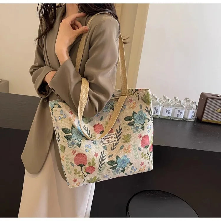 Women's Canvas Tote Bag – Large-Capacity Shoulder Bag for Shopping, Work and School