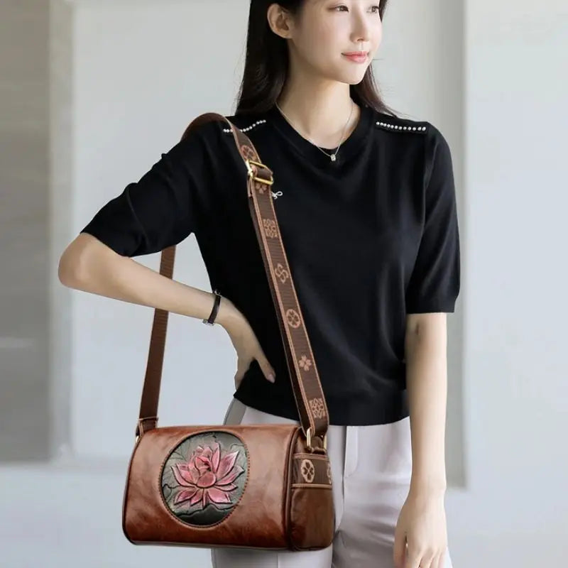 Women's Soft Leather Printed Handbag – Casual Shoulder and Crossbody Tote Bag