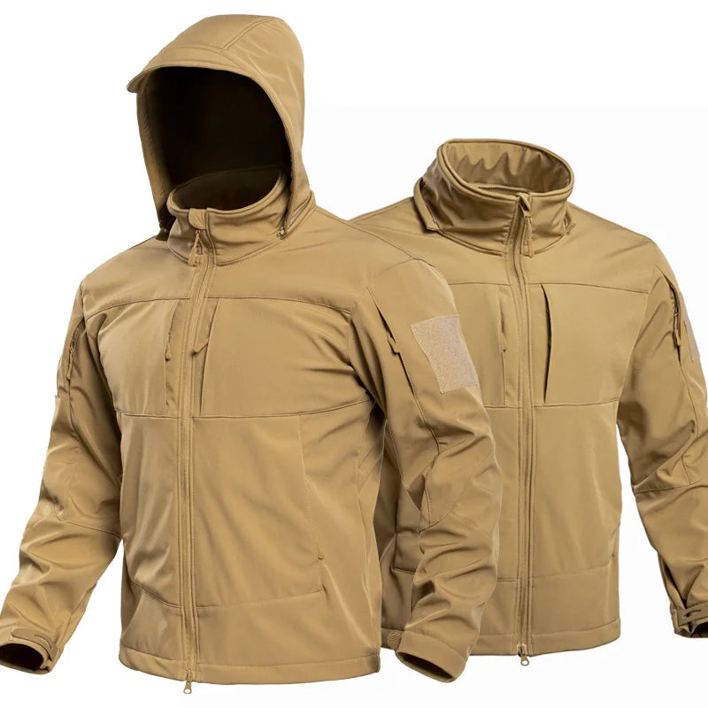 Men's Tactical Softshell Jacket – Fleece-Lined Winter Coat with Detachable Hood
