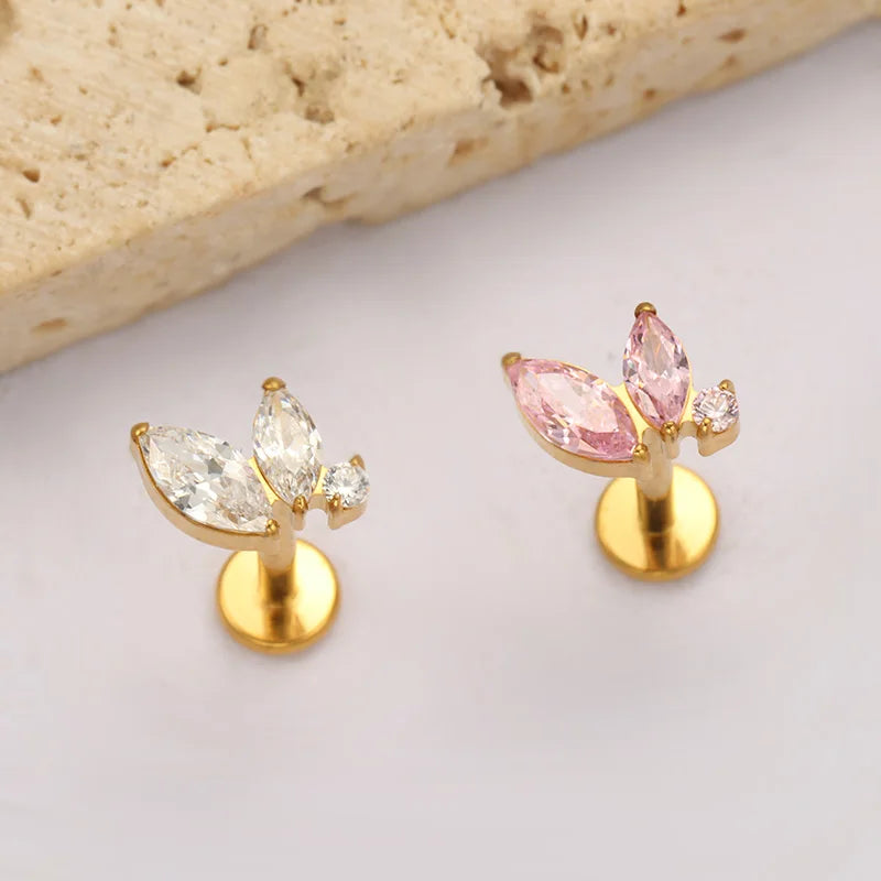 Titanium Triple Marquise CZ Labret Piercing – Internal Thread Lip, Tragus & Helix Jewelry