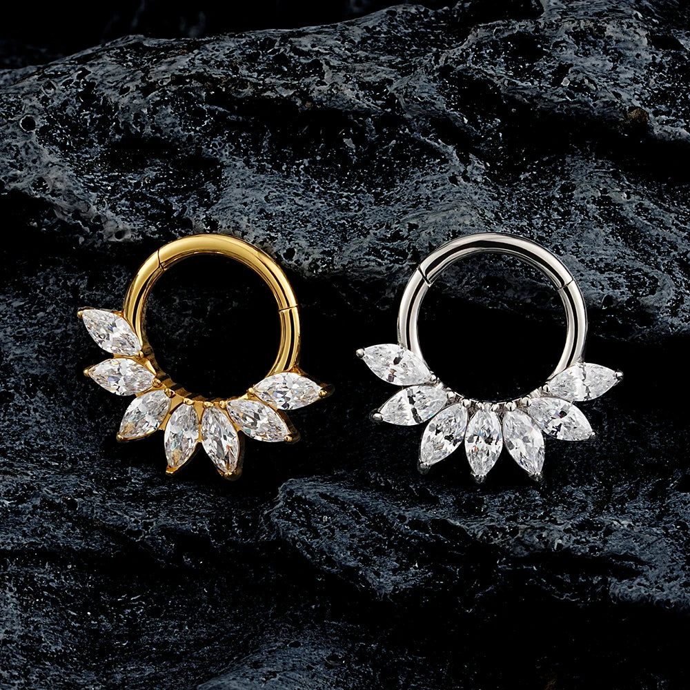 16G Titanium Marquise CZ Hinged Hoop – Septum, Nose & Cartilage Piercing