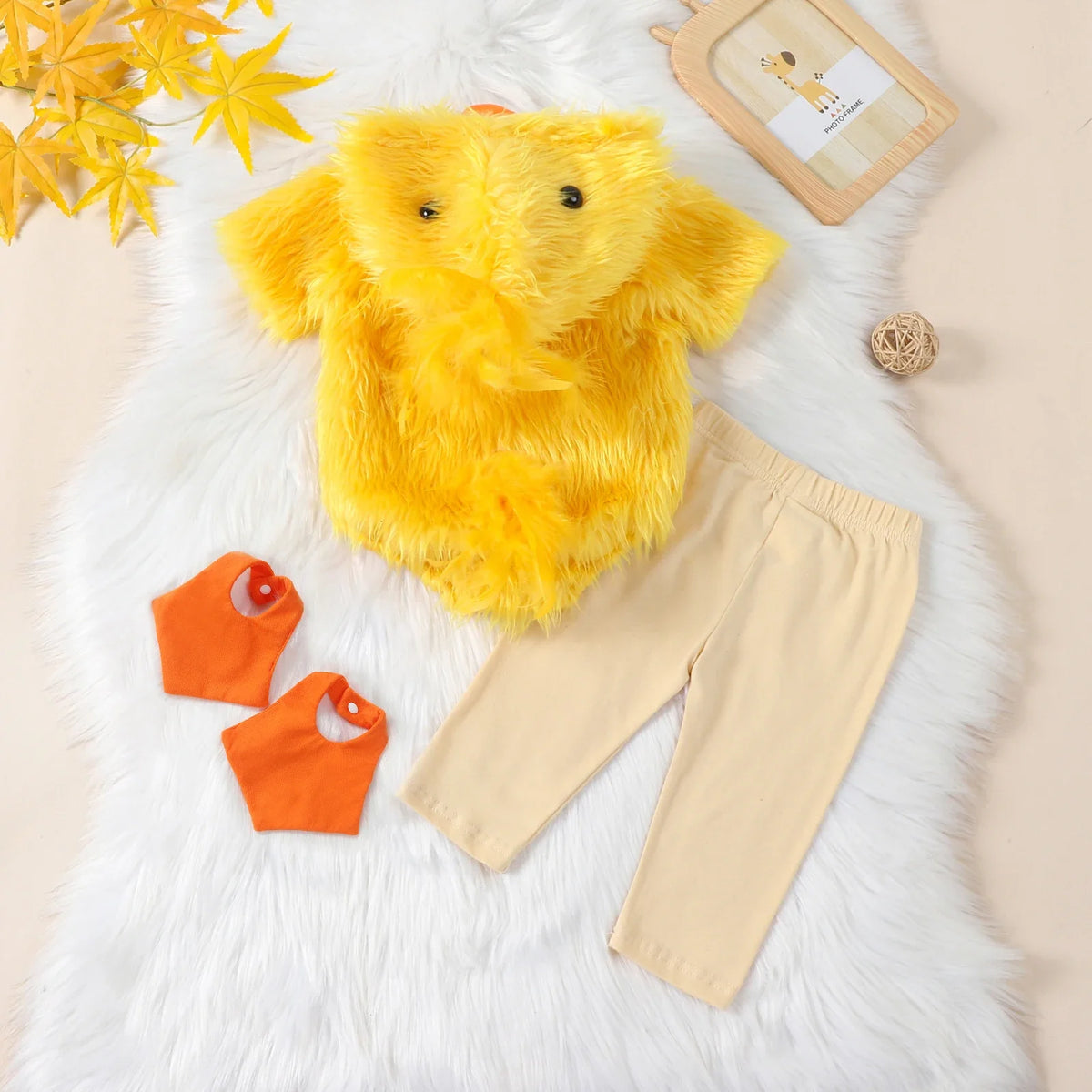 Halloween Party Baby Girl Boy Chick Romper 4PCS Costume Cute Fleece Short Sleeve Hooded Jumpsuits Pants Foot Covers Clothing