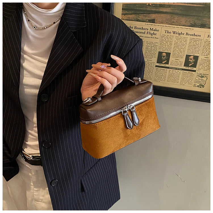 Women's Vintage Suede Patchwork Handbag – Large-Capacity Crossbody Shoulder Bag