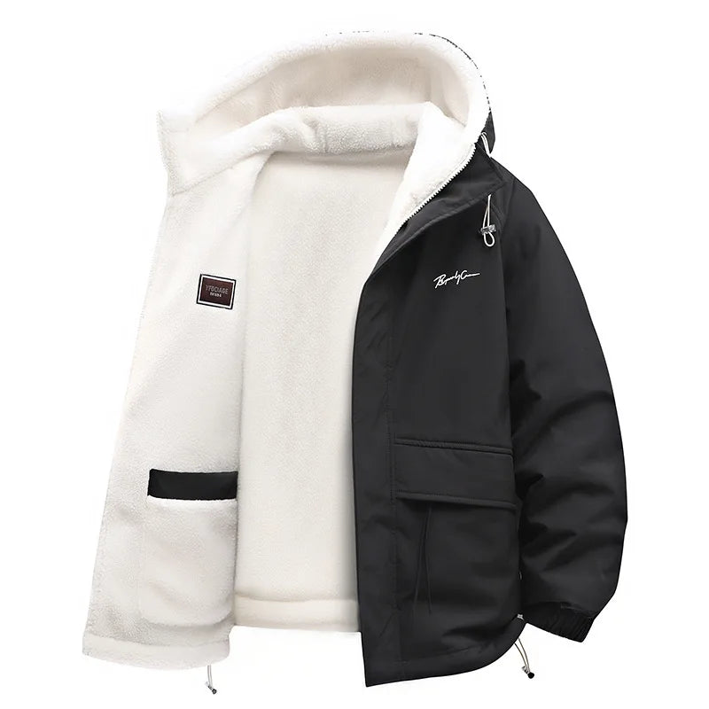 Unisex Reversible Fleece Hooded Jacket – Thick Warm Zip-Up Streetwear Coat