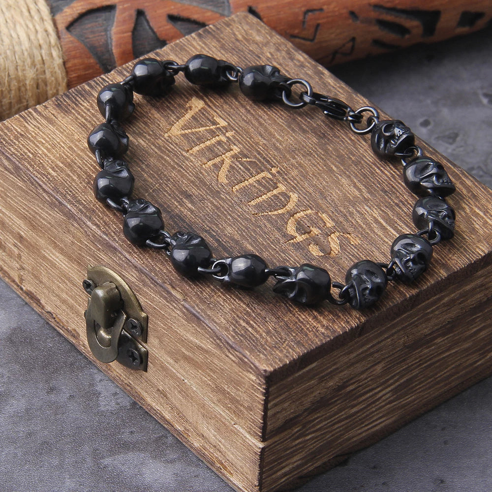Vintage Skull Link Bracelet for Men – Stainless Steel Gothic Punk Biker Jewelry