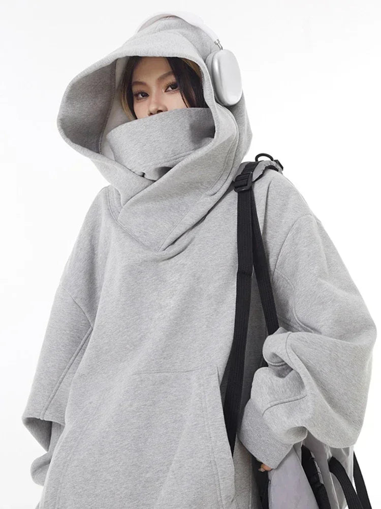 Unisex Ninja Turtleneck Hoodie – Oversized Y2K Vintage Streetwear Sweatshirt for Men and Women