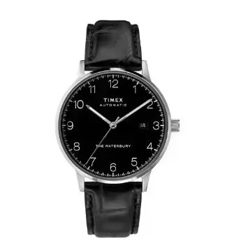 Timex Retro Business Men's Automatic Mechanical Watch, with a Transparent Back Cover and Leather Strap for the Wrist.
