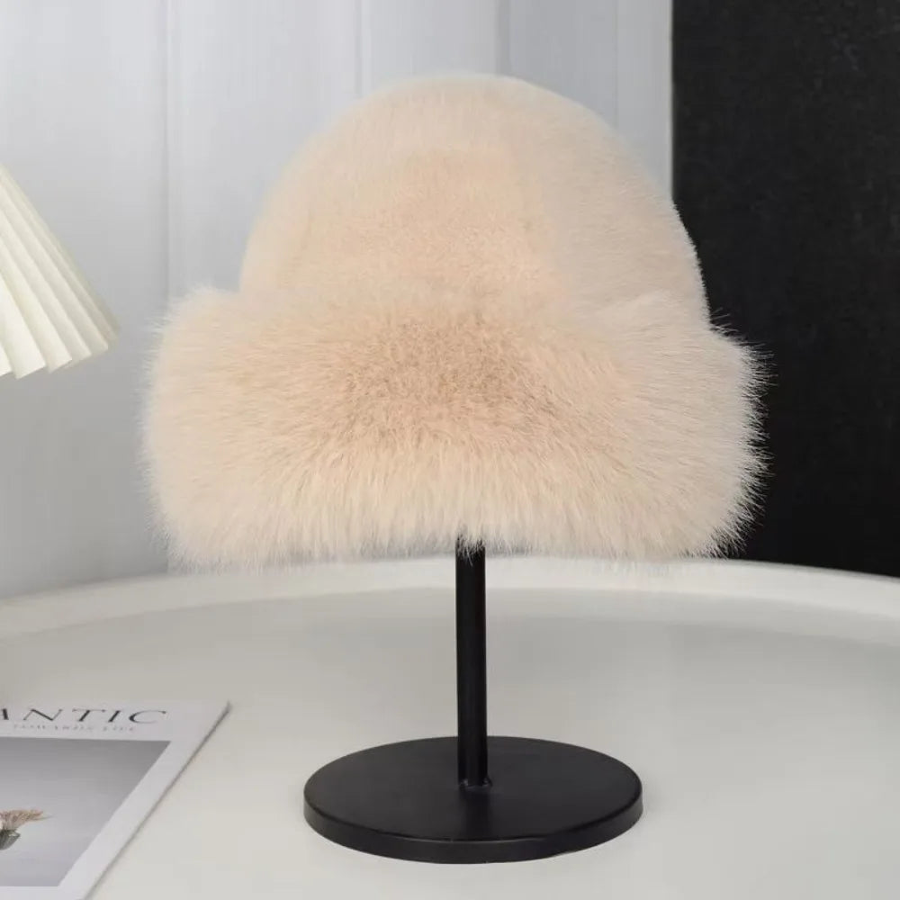 Warm Women's Winter Hat Fluffy Fur Bucket Hat For Women Plush Fisherman Hat Thicken Cold Snowy Day Panama Cap