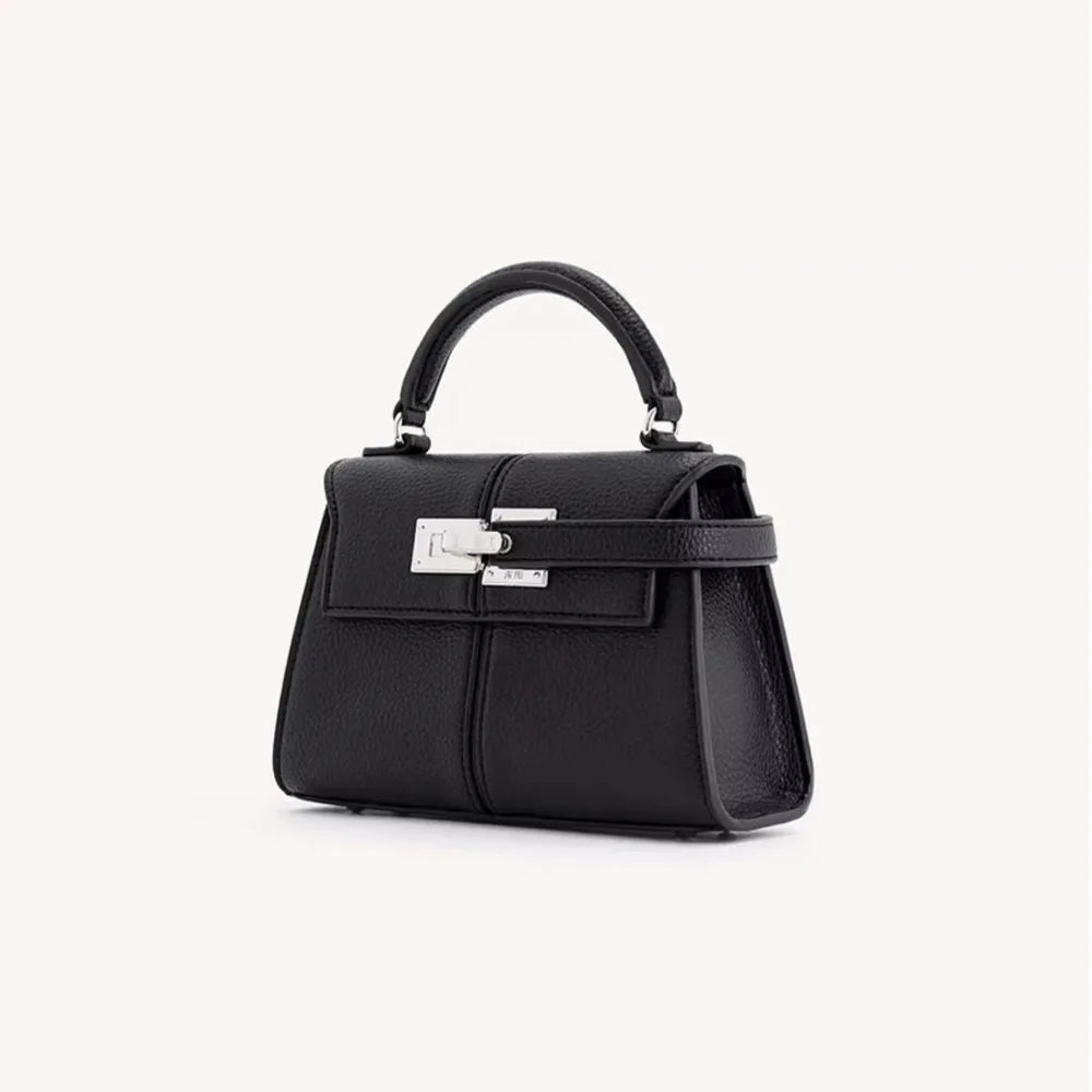 Women's Trapezoid Leather Handbag – Elegant Top-Handle Shoulder Bag