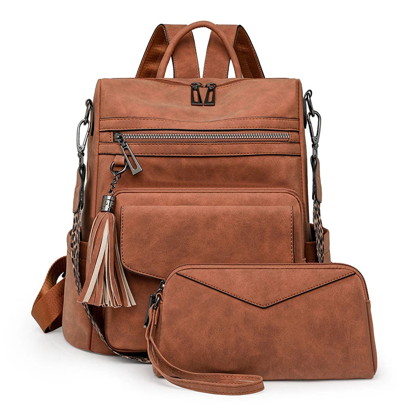Women's Leather Convertible Backpack Purse – Multi-Pocket Shoulder and Travel Bag