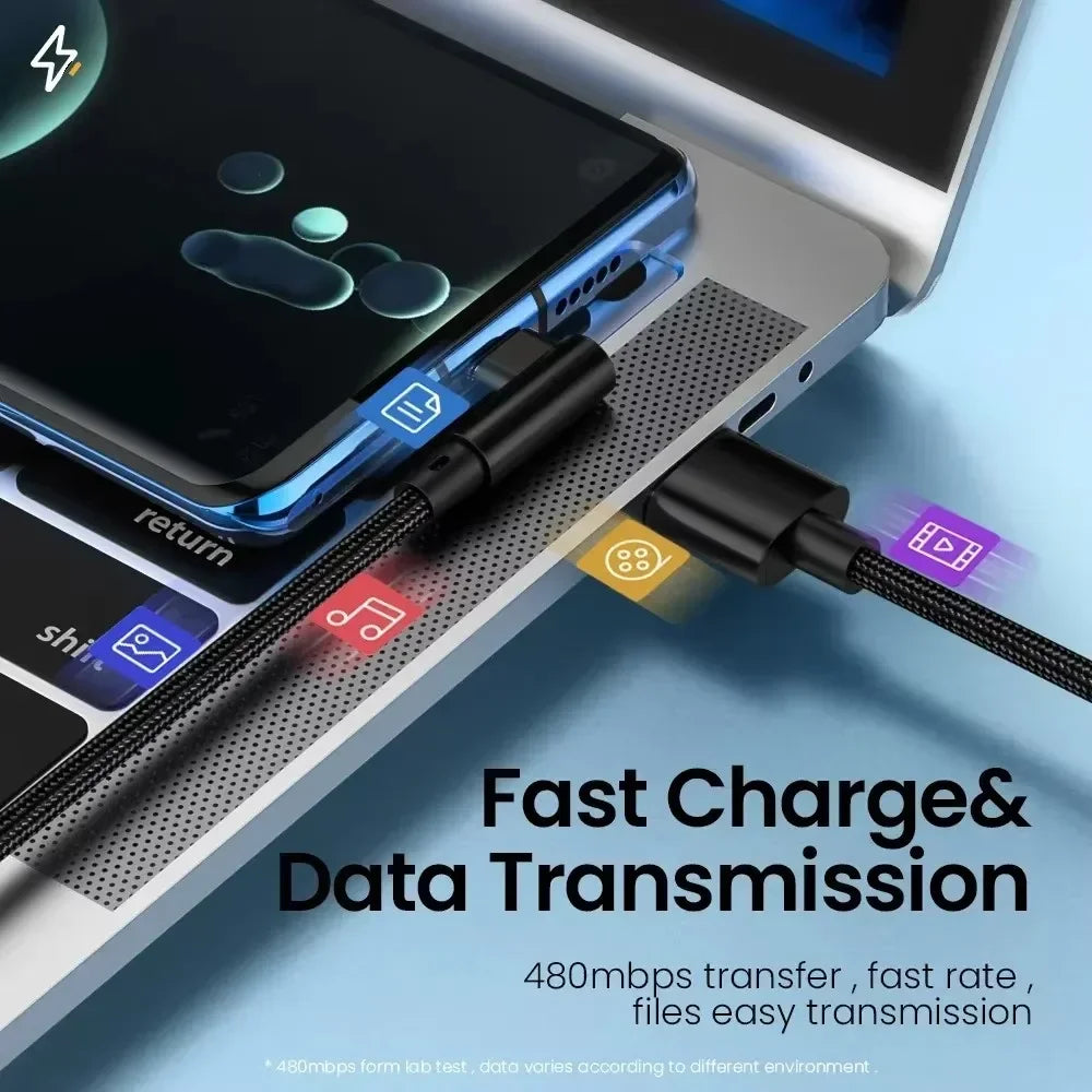 0.25M/1M/1.5M/2M/3M 66W 6A Single Elbow Fast Charge USB To Type C Data Wire Quick Charge Charging Cords Fast Charging Data Cable