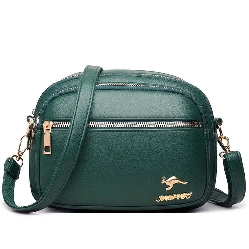 Women's Soft Leather Messenger Bag – Multi-Pocket Luxury Shoulder Handbag