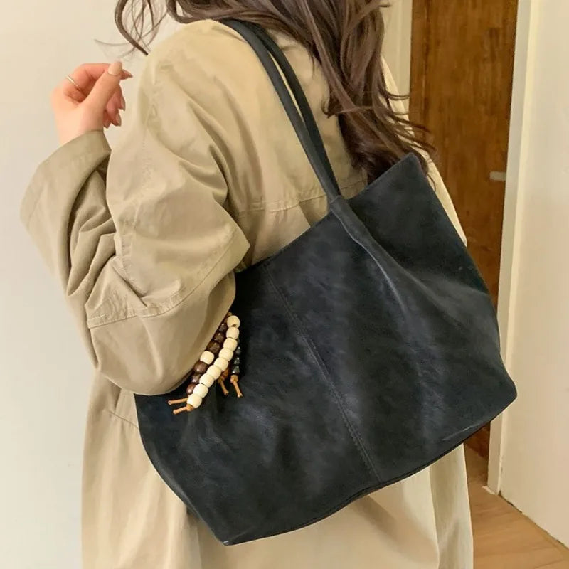 Women's Vintage Suede Tote Bag – Large-Capacity Shoulder Handbag for Work, School and Shopping