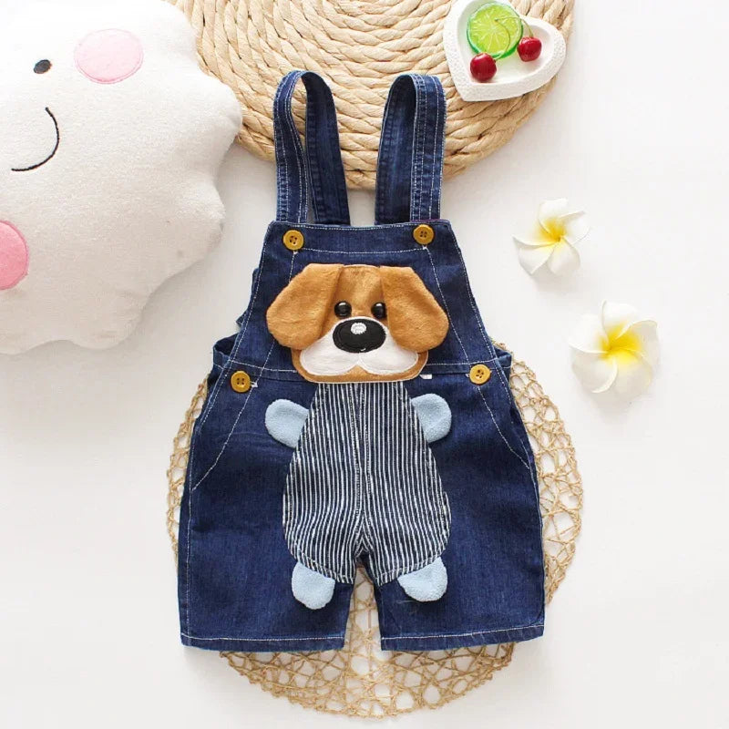 DIIMUU Summer 1-3Y Children Kids Baby Boys Denim Pants Infants Girls Short Overalls Clothing Kid Casual Cartoon Print Bottoms